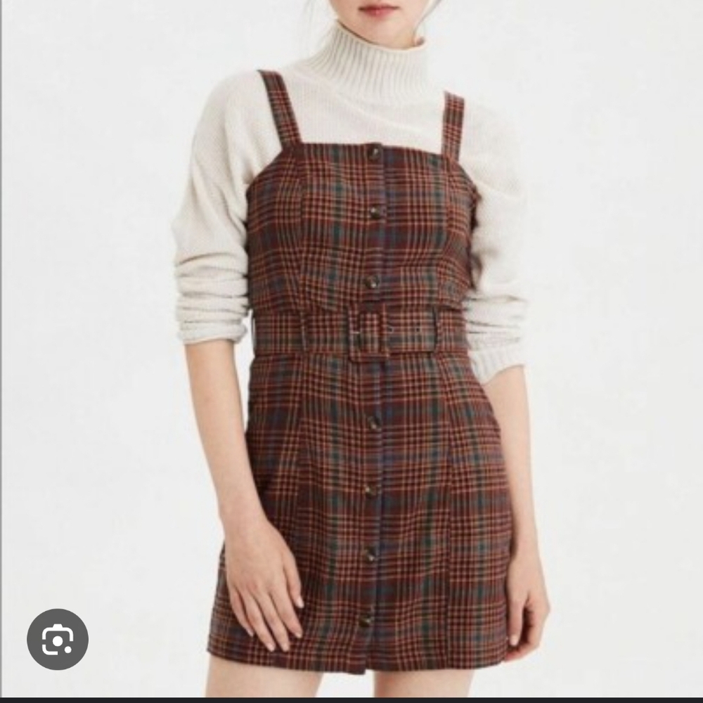 American Eagle Outfitters Plaid Mini Dress - Brown and Blue
